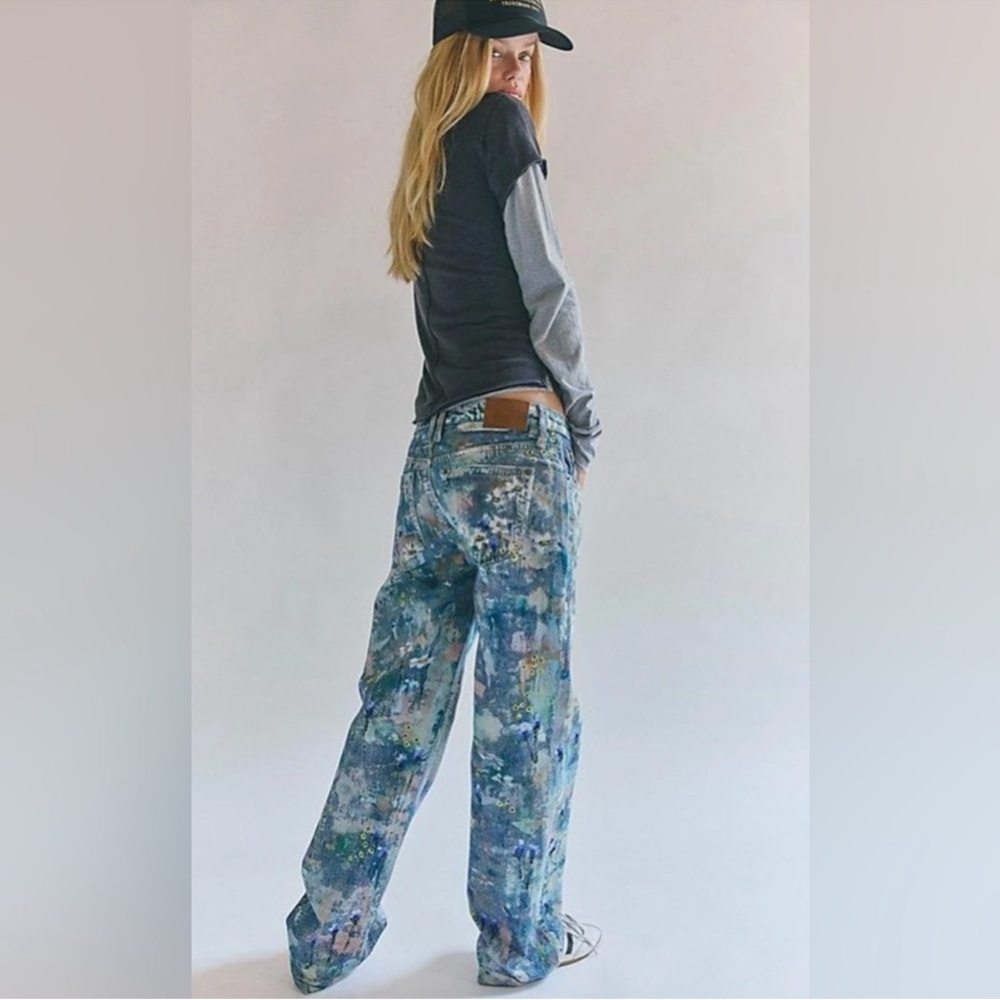 Free People We the Free Tennessee Illusions Low Rise Jeans Floral Canvas - Picture 4 of 9